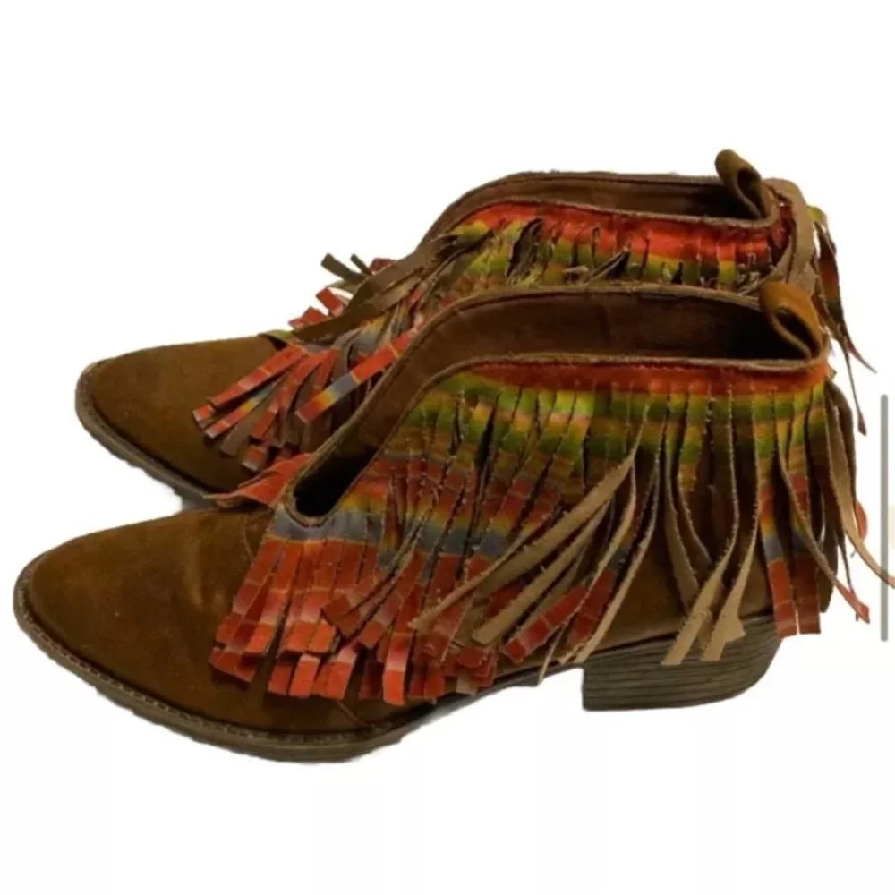 Volatile Western Aztec Fringe Ankle Boots! - Picture 5 of 8